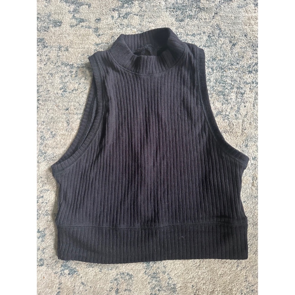 Abercrombie & Fitch Womens Mock Neck Ribbed Crop Top Black Open Back Size M